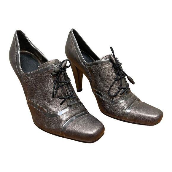 STUART WEITZMAN Made in Spain Pewter Silver Leather Lace Up Ankle Shoes Sz 7.5 - Picture 8 of 8